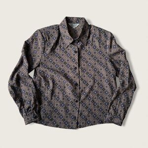 Vintage Wang Tai Geometric Floral Button-Down Shirt Women’s Medium 70s 80s